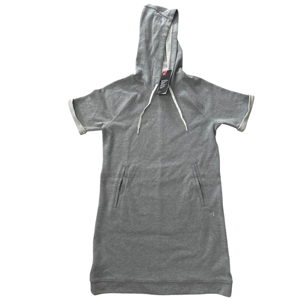NWT Under Armour Gray Short Sleeve Hooded Sweatshirt Dress small style UW7450